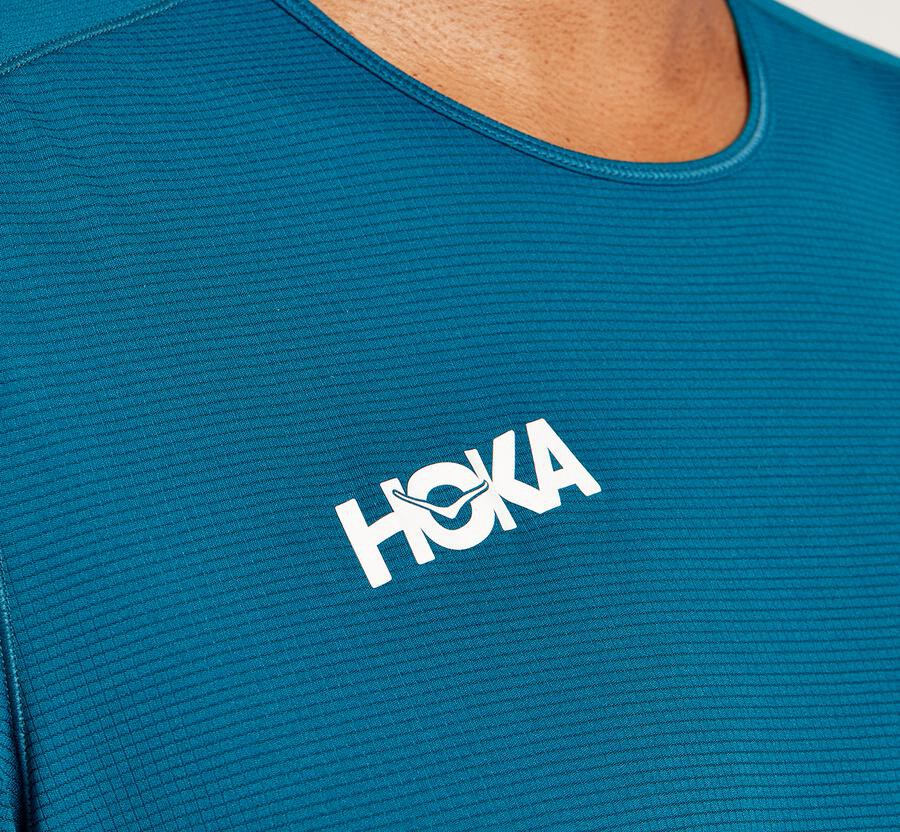 Hoka One One Top Panske Modre - Performance Short Sleeve - 79328-LARP